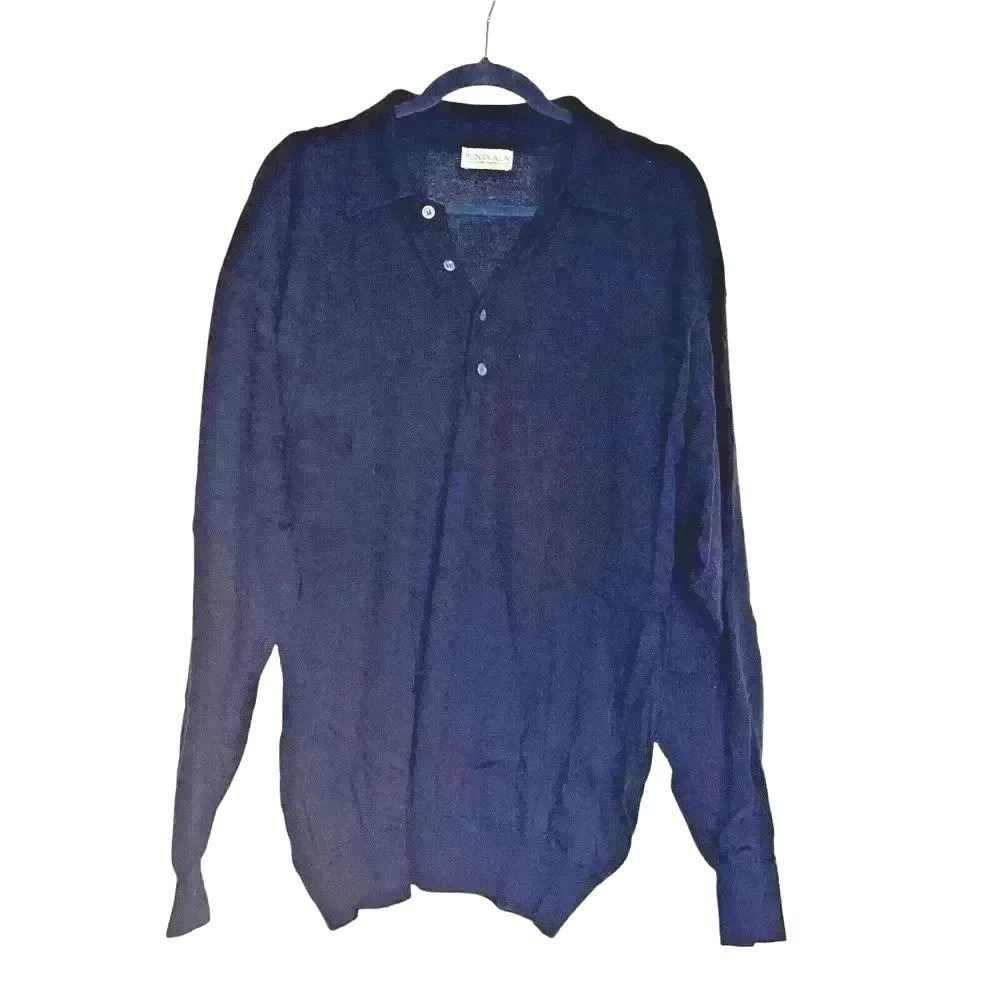 Punta Ala Italy Extrafine Merino Wool Henley Sweater Navy Men's Luxury Knit